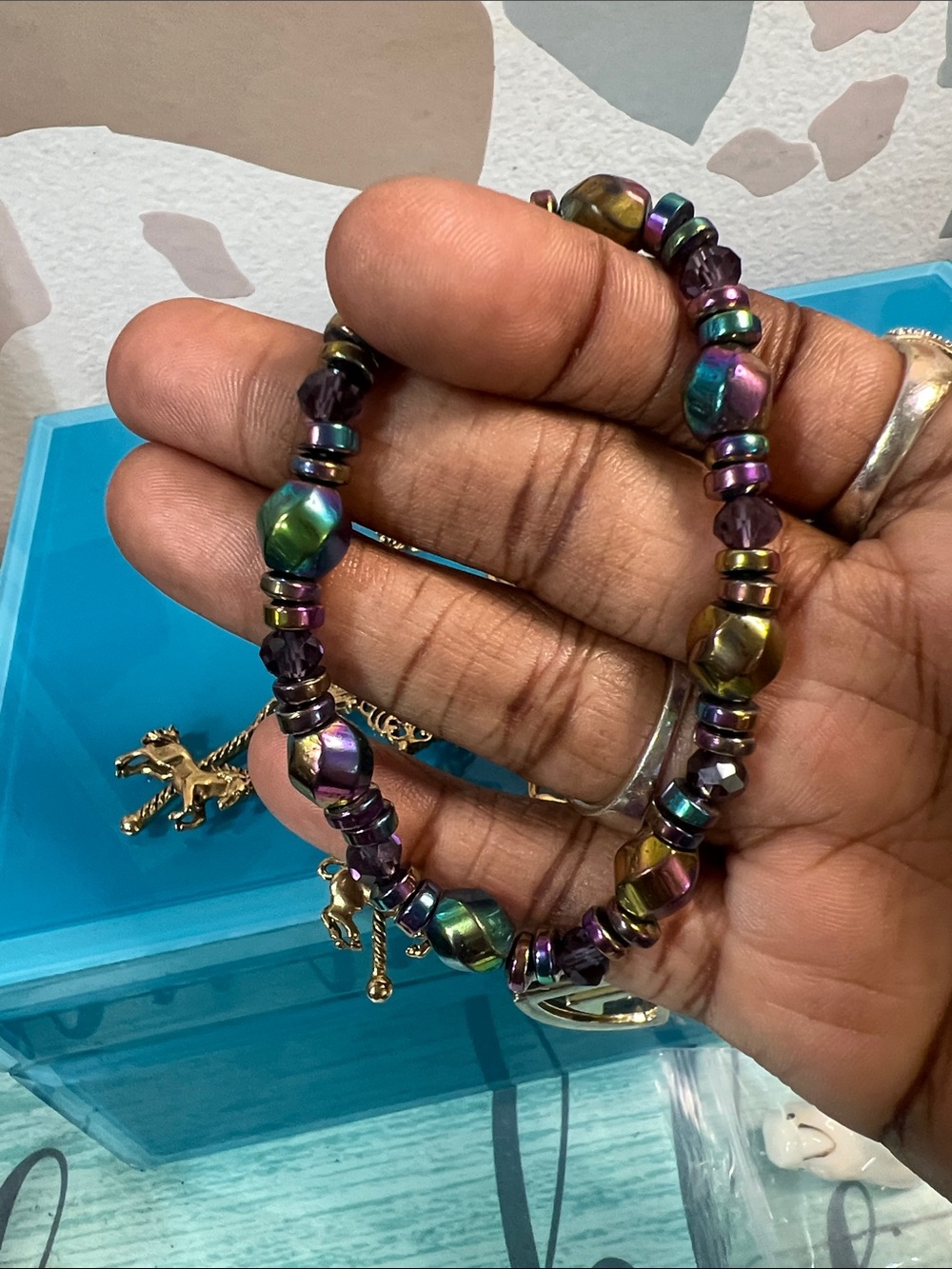 Genuine stone rainbow hematite bracelet